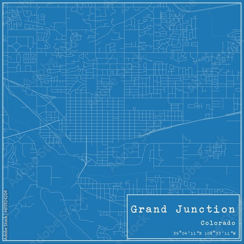 Blueprint US city map of Grand Junction, Colorado.