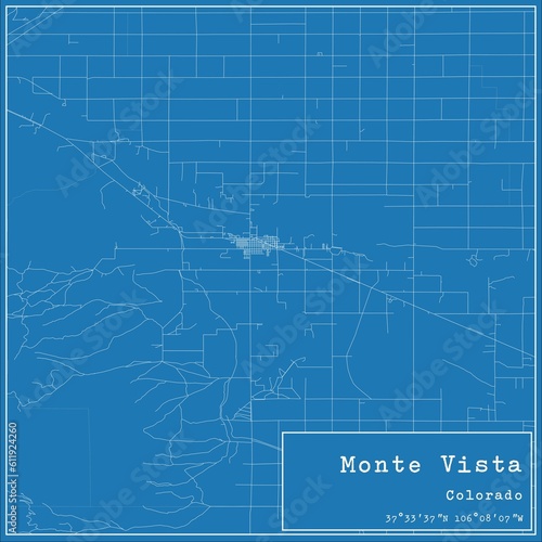 Blueprint US city map of Monte Vista, Colorado. photo