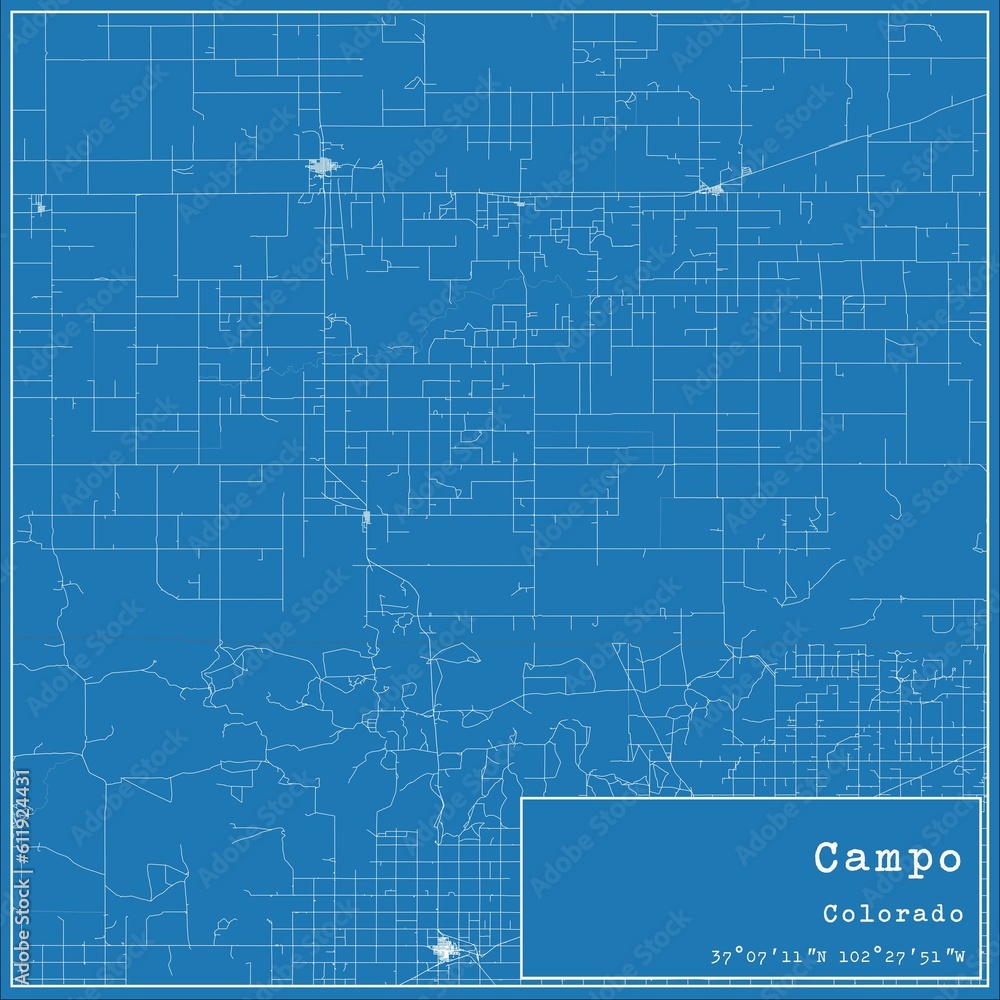 Blueprint US city map of Campo, Colorado.