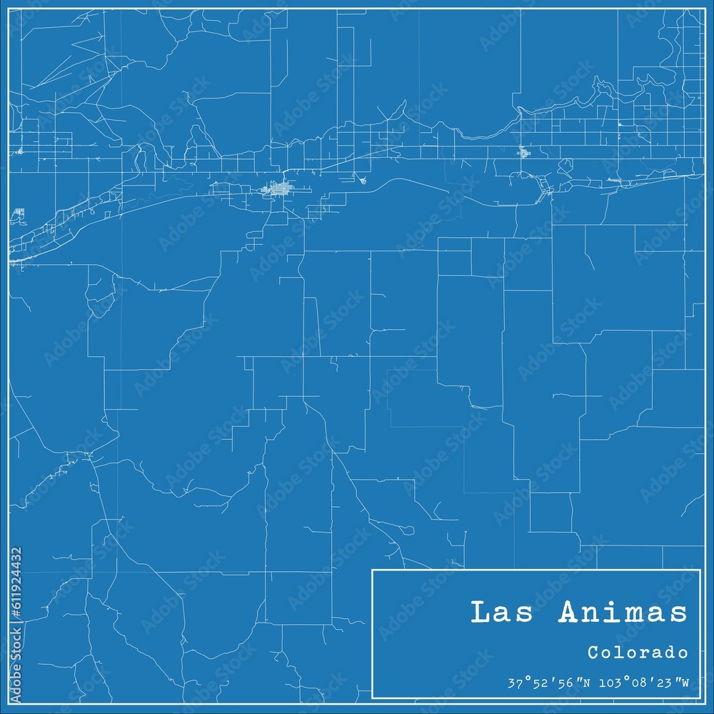 Blueprint US city map of Las Animas, Colorado.