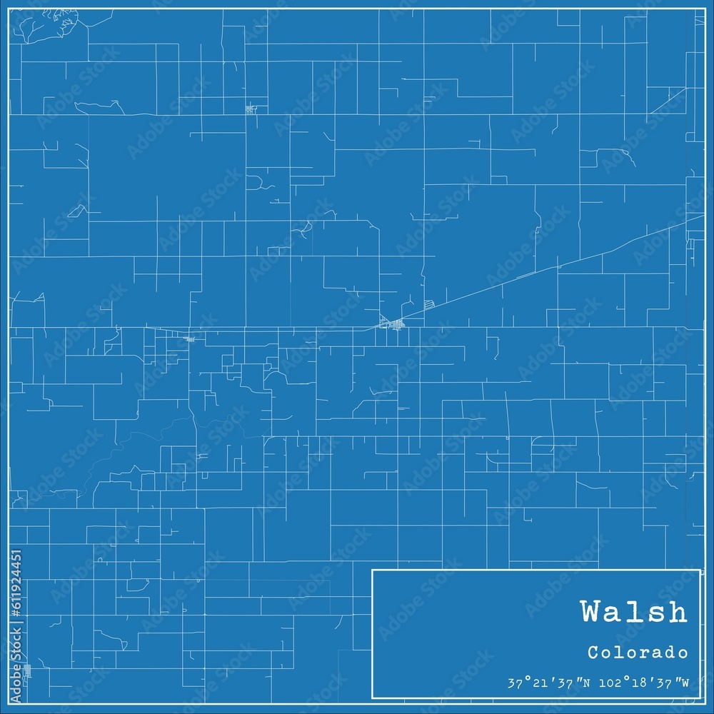 Blueprint US city map of Walsh, Colorado.