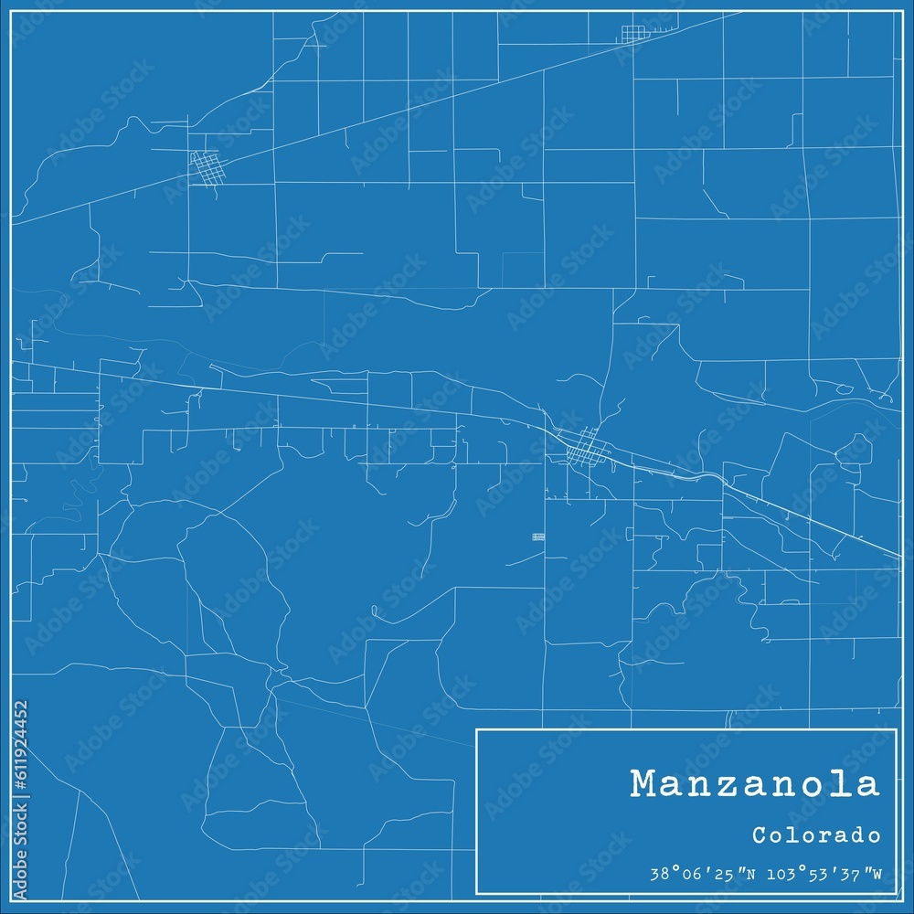 Blueprint US city map of Manzanola, Colorado.
