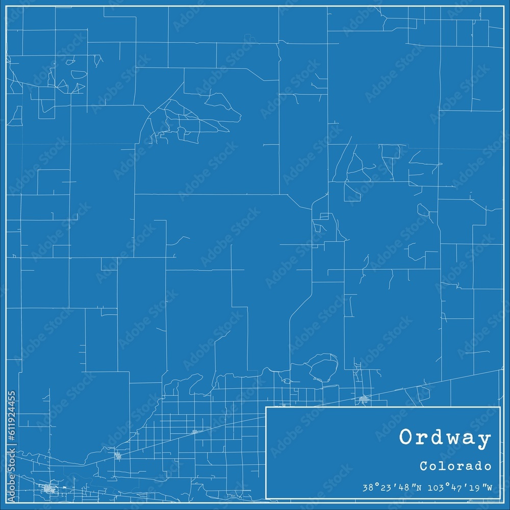 Blueprint US city map of Ordway, Colorado.