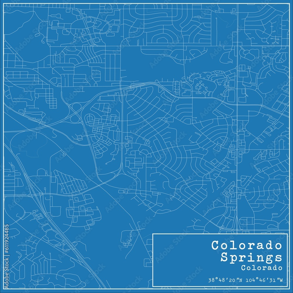 Blueprint US city map of Colorado Springs, Colorado.