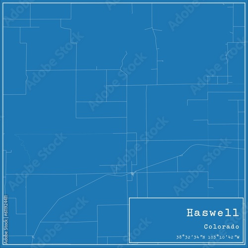 Blueprint US city map of Haswell, Colorado.