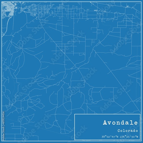 Blueprint US city map of Avondale, Colorado. photo