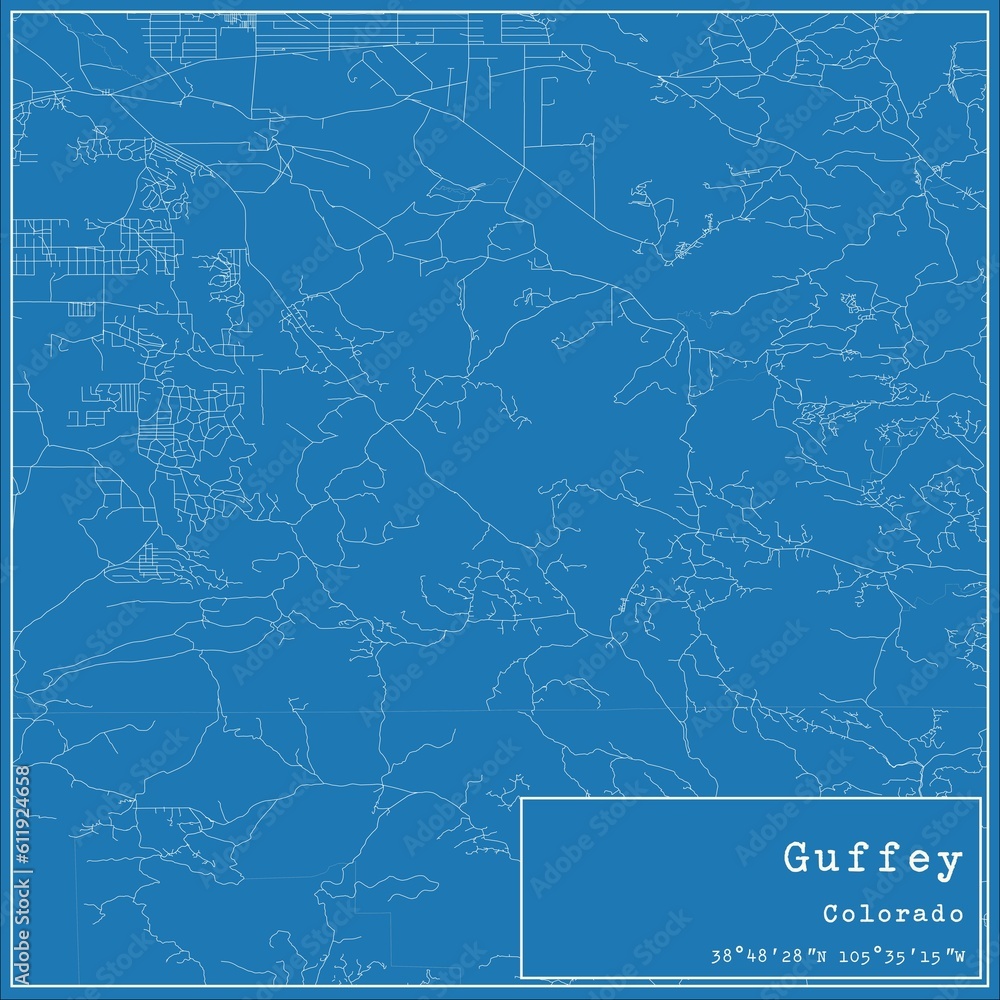Blueprint US city map of Guffey, Colorado.