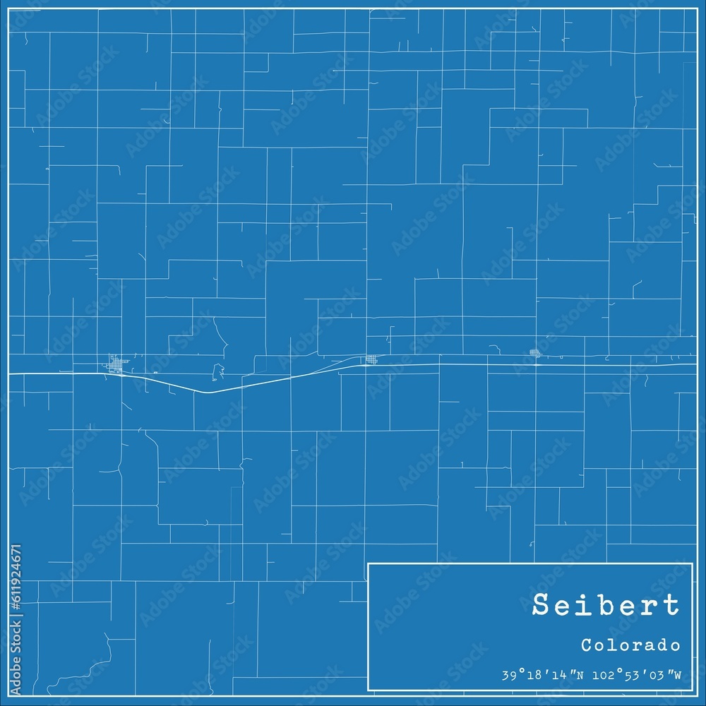 Blueprint US city map of Seibert, Colorado.