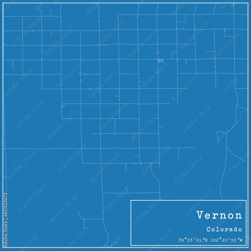 Blueprint US city map of Vernon, Colorado.