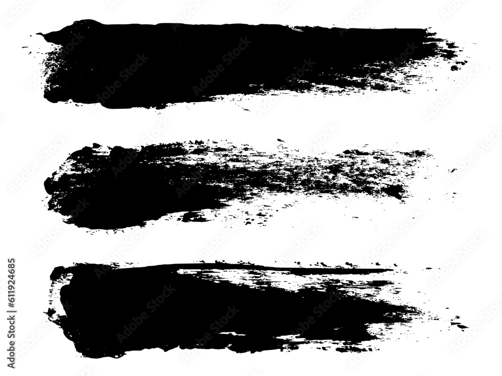 Set of black abstract brush strokes. Ink stain isolated on white background. Grainy textured design elements. Vector illustration, eps 10. Set of black abstract brush strokes. Ink stain isolated on white background. Grainy textured design elements. Vector illustration, eps 10.