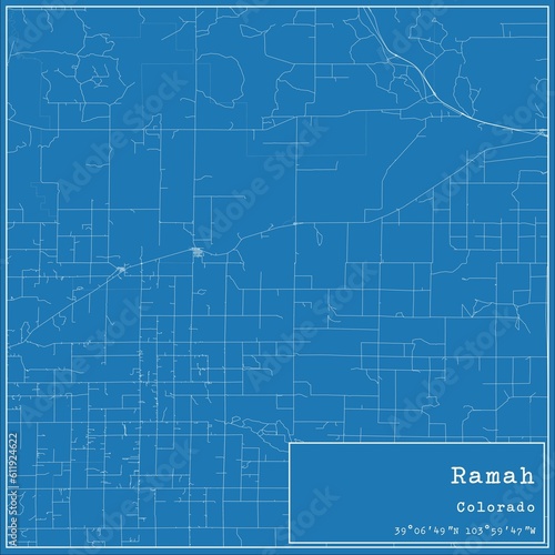 Blueprint US city map of Ramah, Colorado.