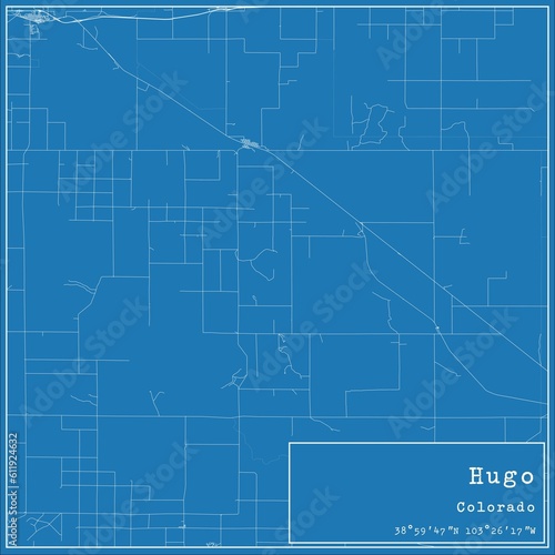 Blueprint US city map of Hugo, Colorado.