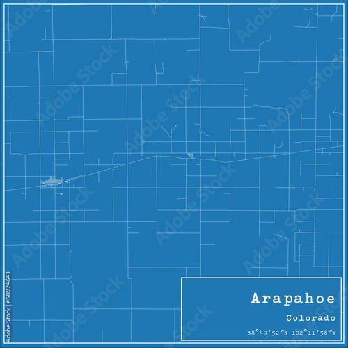 Blueprint US city map of Arapahoe, Colorado.