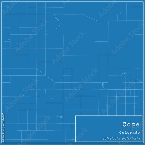 Blueprint US city map of Cope, Colorado.