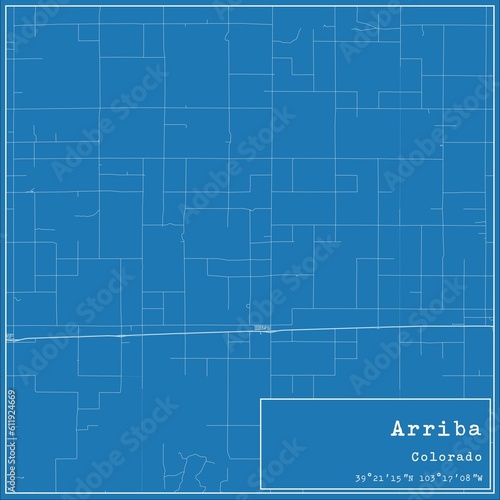 Blueprint US city map of Arriba, Colorado.
