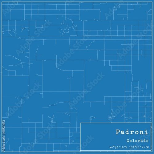 Blueprint US city map of Padroni, Colorado.