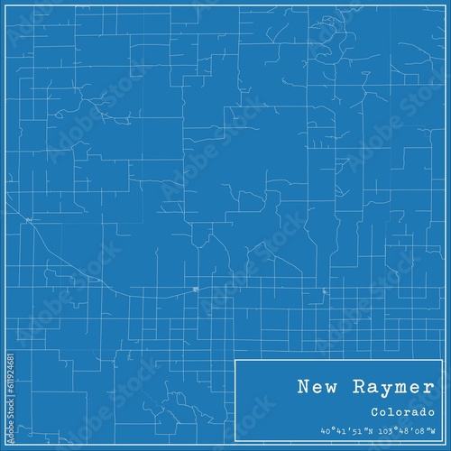 Blueprint US city map of New Raymer, Colorado.