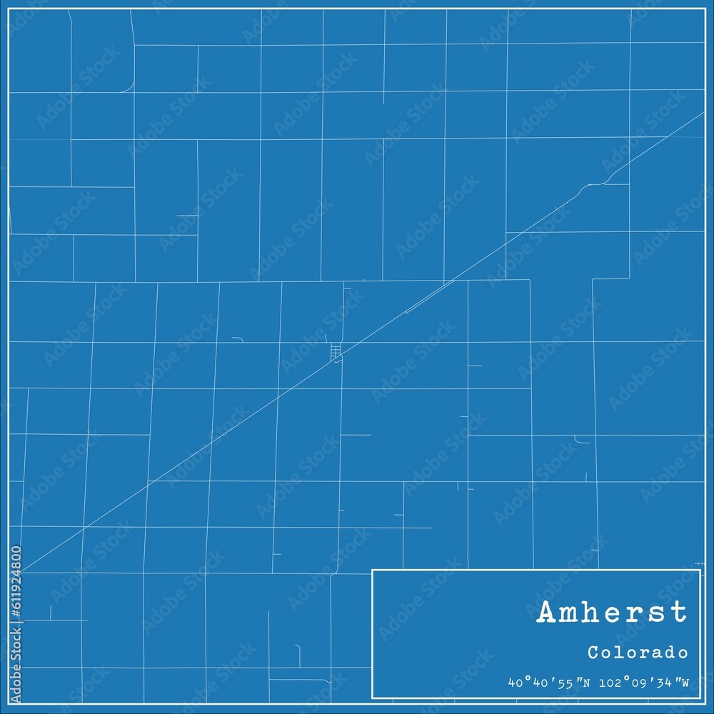 Blueprint US city map of Amherst, Colorado.