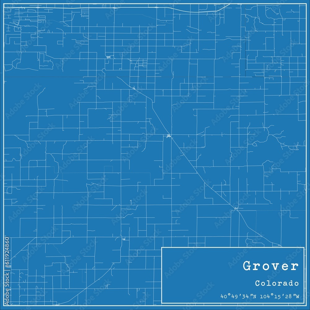 Blueprint US city map of Grover, Colorado.