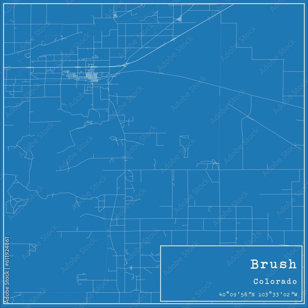 Blueprint US city map of Brush, Colorado.