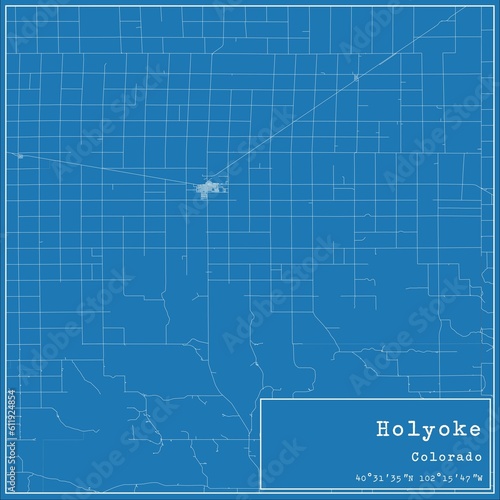 Blueprint US city map of Holyoke, Colorado. photo