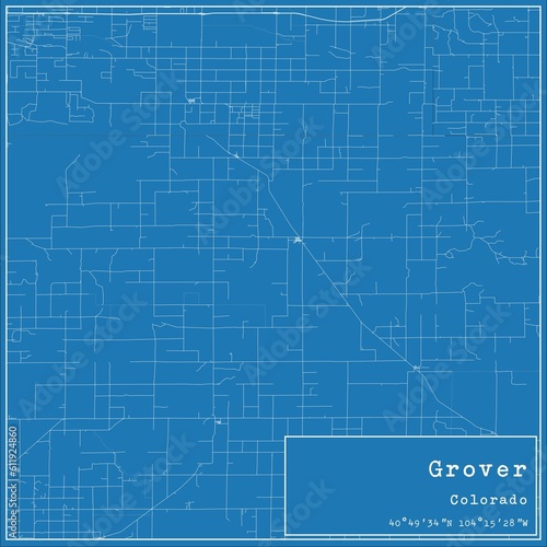 Blueprint US city map of Grover, Colorado. photo