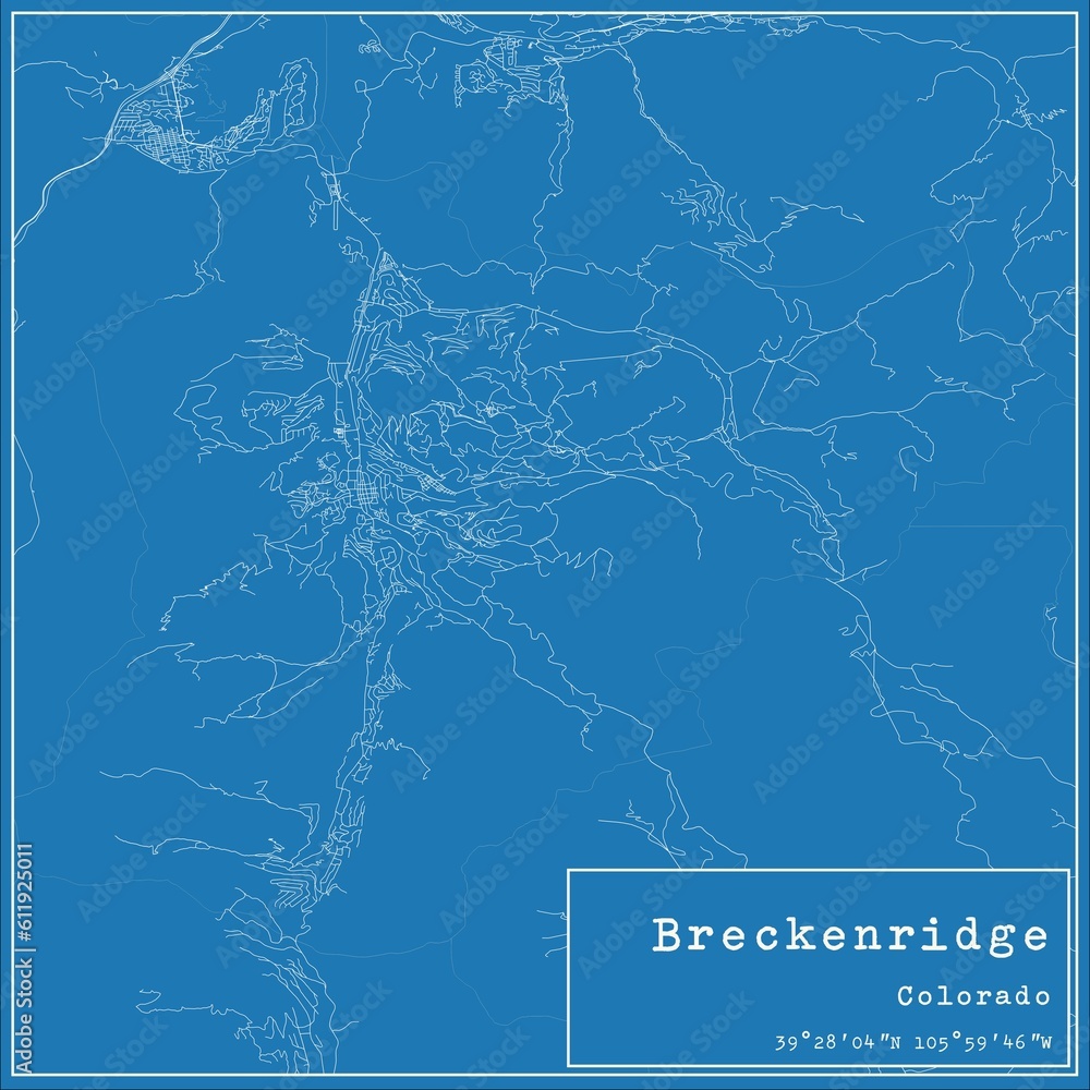 Blueprint US city map of Breckenridge, Colorado.