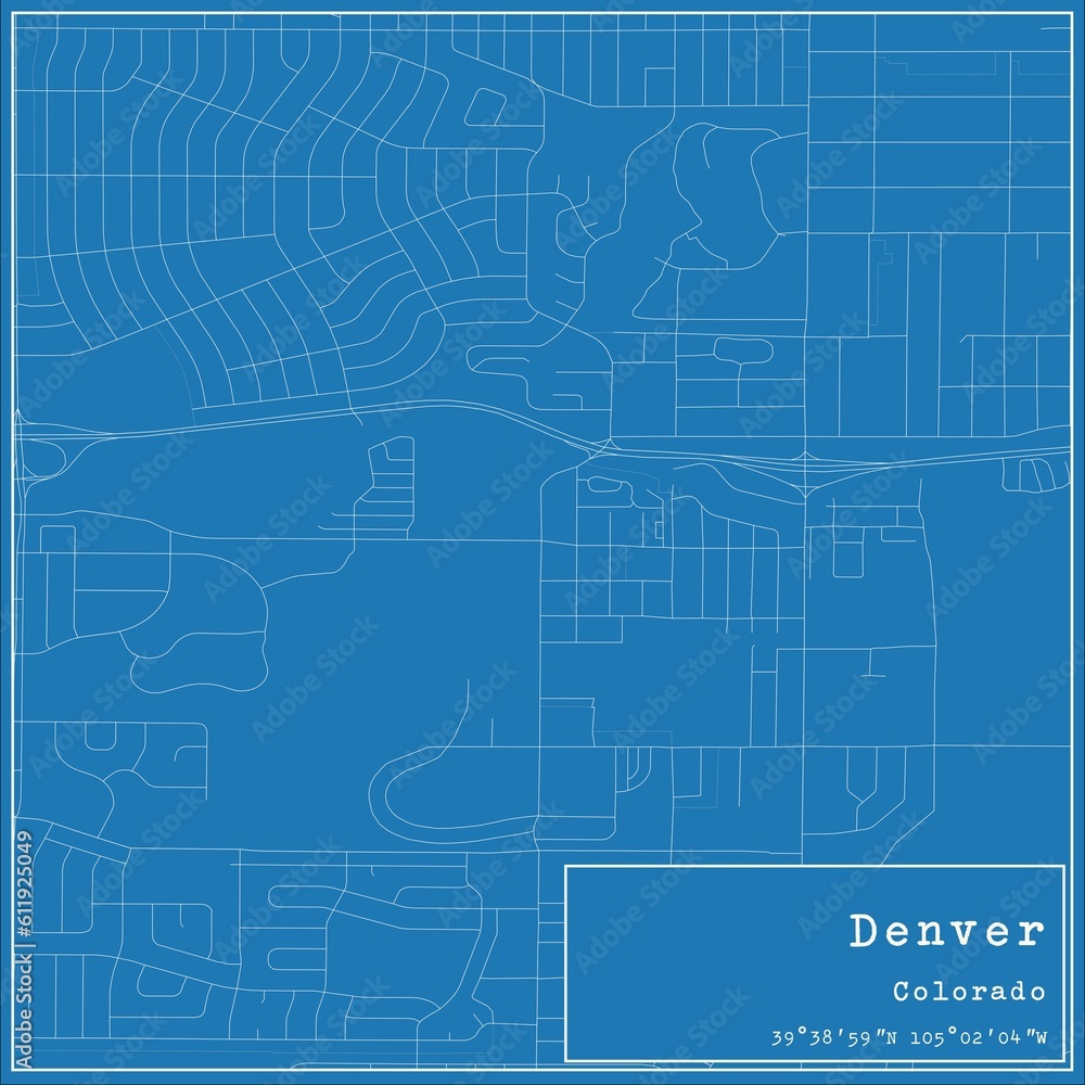 Blueprint US city map of Denver, Colorado.