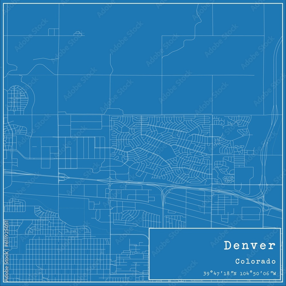 Blueprint US city map of Denver, Colorado. Blueprint US city map of Denver, Colorado.