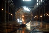 Polygonal mirrored ball in abstract futuristic space made with generative Ai