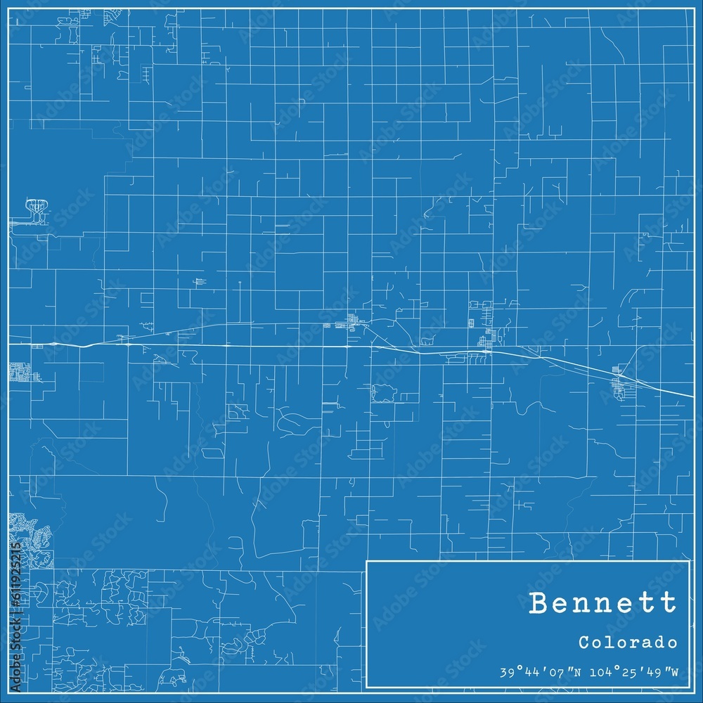 Fototapeta premium Blueprint US city map of Bennett, Colorado.