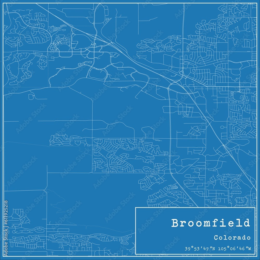 Blueprint US city map of Broomfield, Colorado.