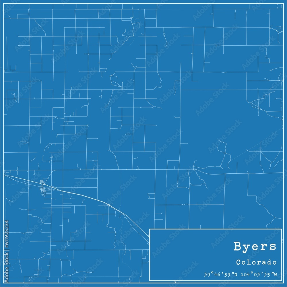 Fototapeta premium Blueprint US city map of Byers, Colorado.