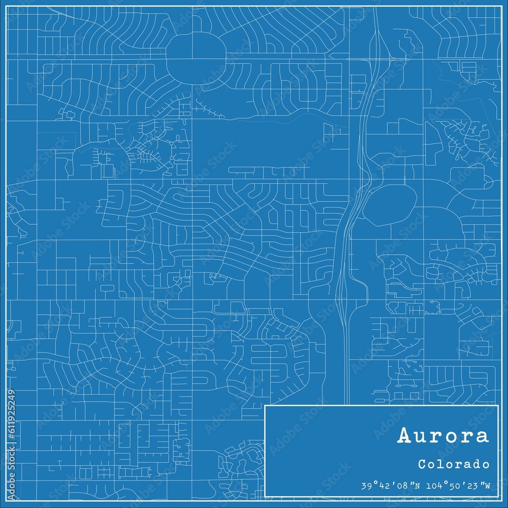 Fototapeta premium Blueprint US city map of Aurora, Colorado.