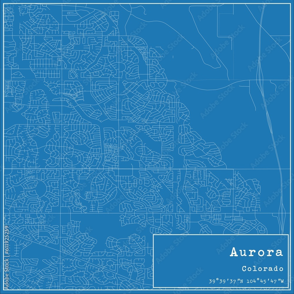 Fototapeta premium Blueprint US city map of Aurora, Colorado.