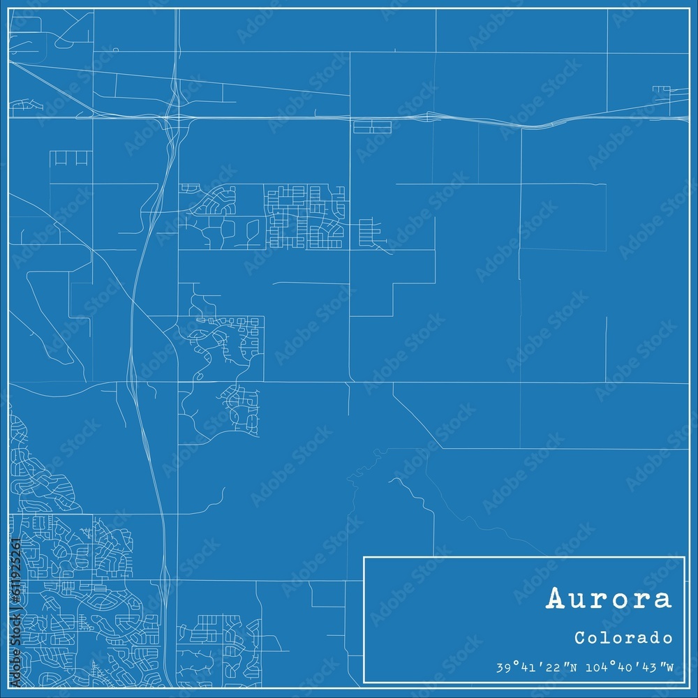 Blueprint US city map of Aurora, Colorado.