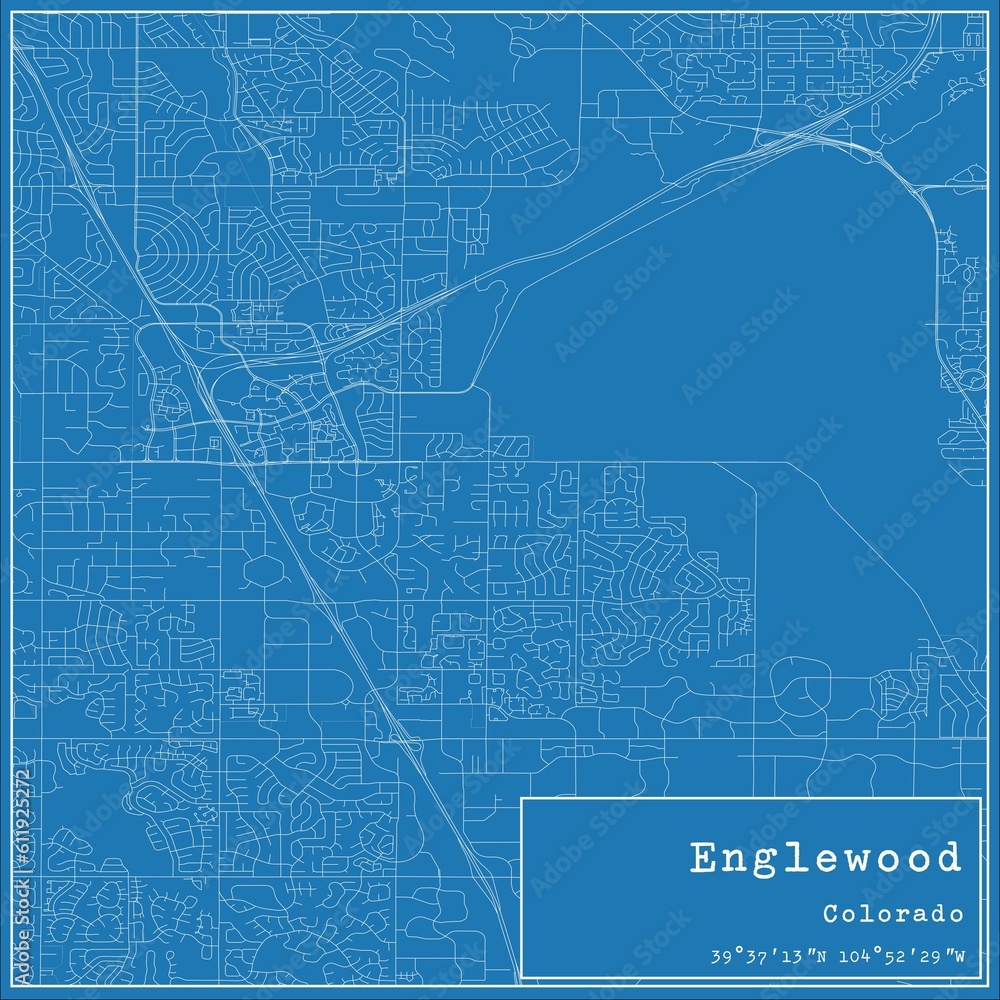 Blueprint US city map of Englewood, Colorado.