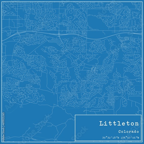 Blueprint US city map of Littleton, Colorado.