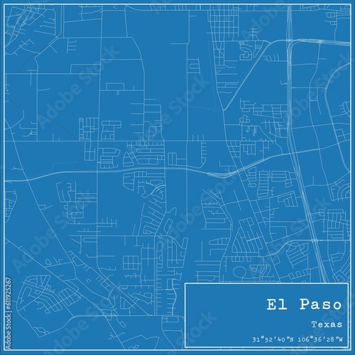 Blueprint US city map of El Paso, Texas.