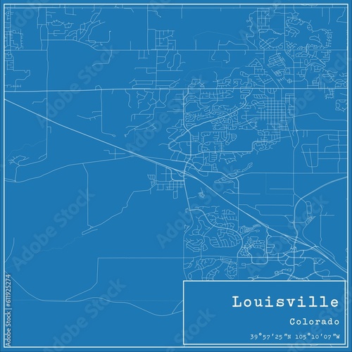 Blueprint US city map of Louisville, Colorado. photo