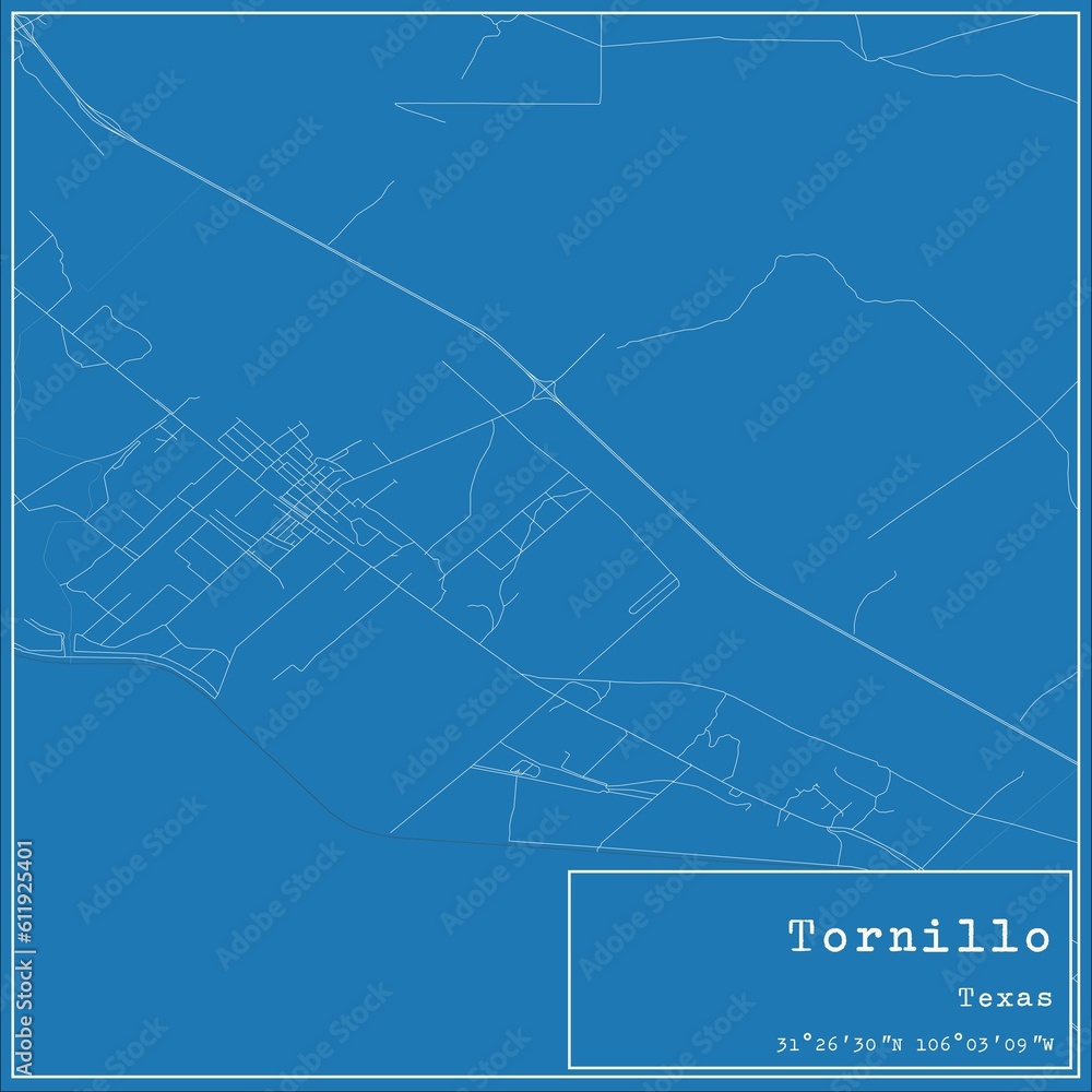 Blueprint US city map of Tornillo, Texas.