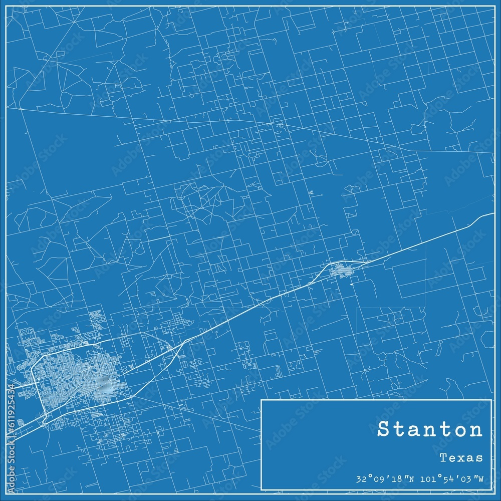 Blueprint US city map of Stanton, Texas.