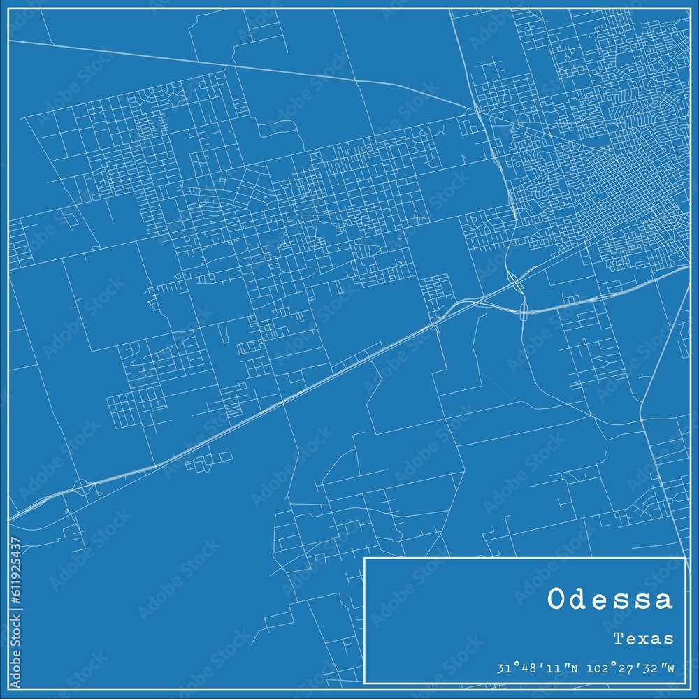 Obraz premium Blueprint US city map of Odessa, Texas.
