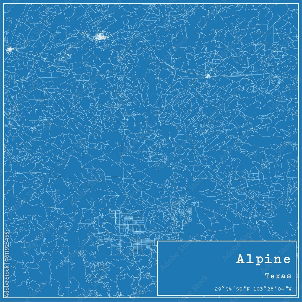 Blueprint US city map of Alpine, Texas.