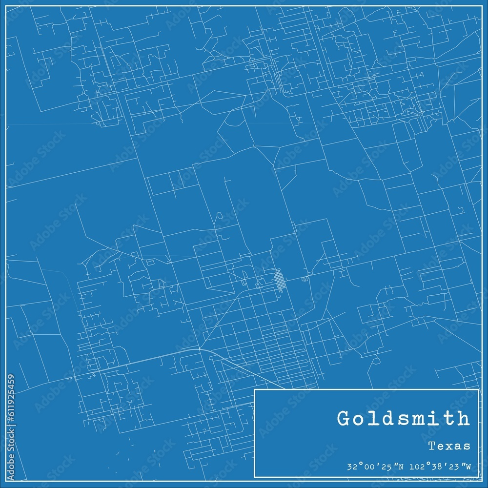 Blueprint US city map of Goldsmith, Texas.