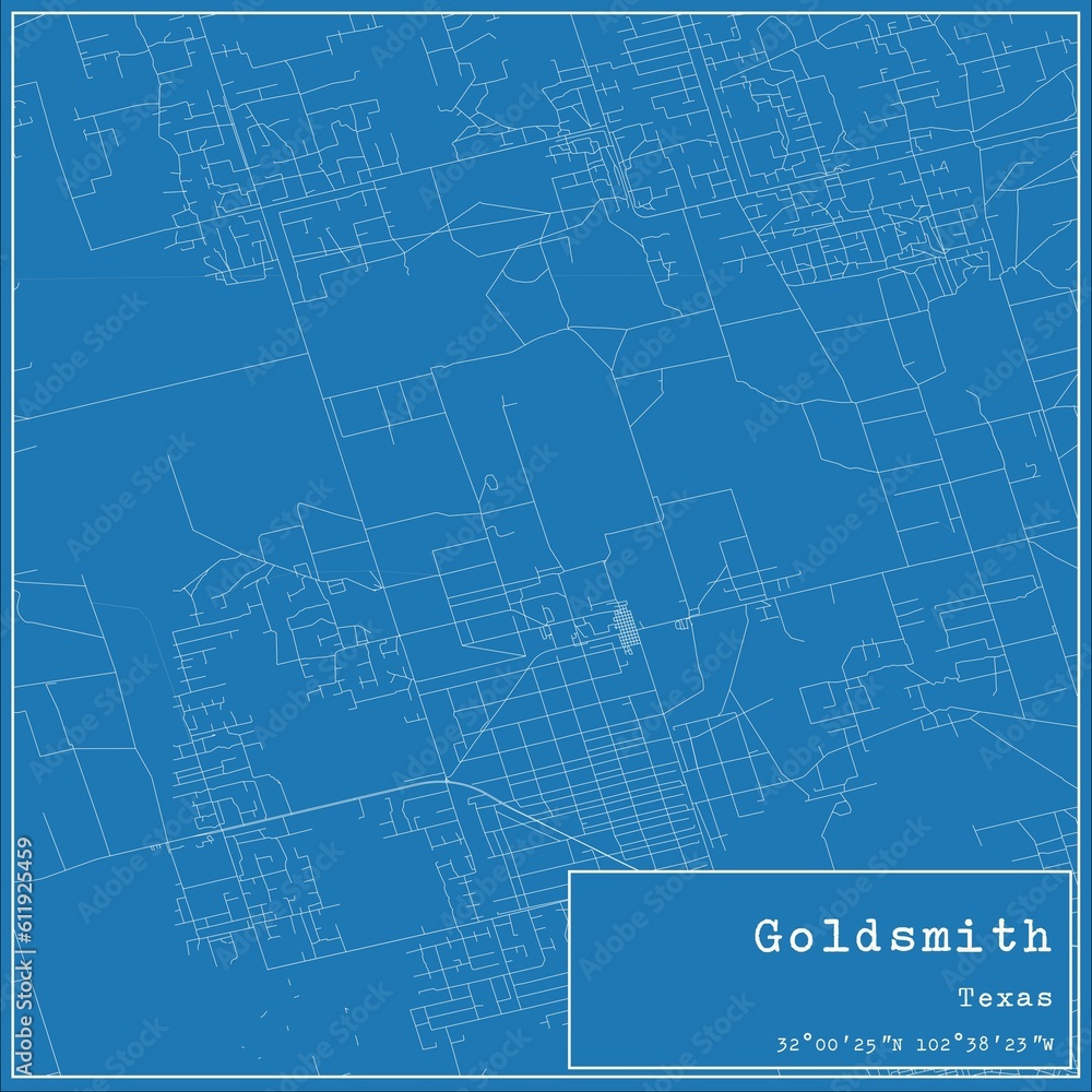 Fototapeta premium Blueprint US city map of Goldsmith, Texas.