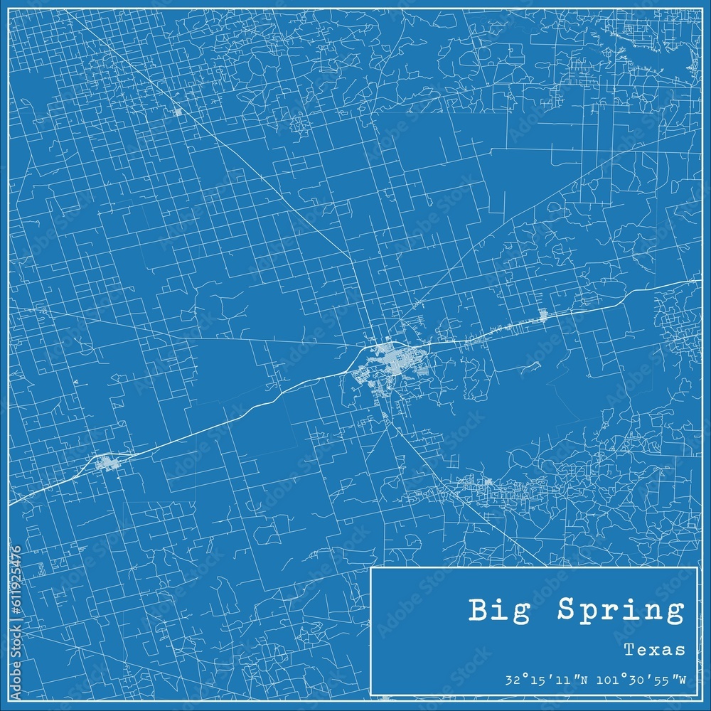 Blueprint US city map of Big Spring, Texas.