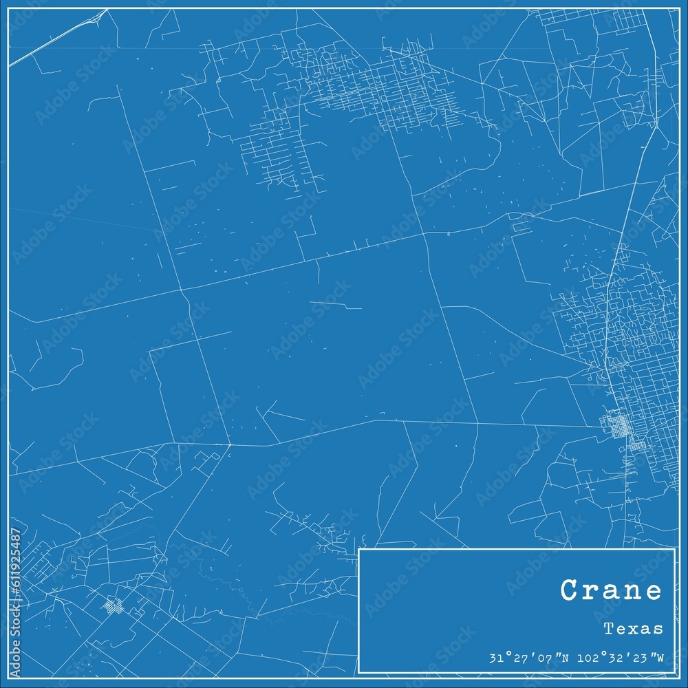 Blueprint US city map of Crane, Texas.
