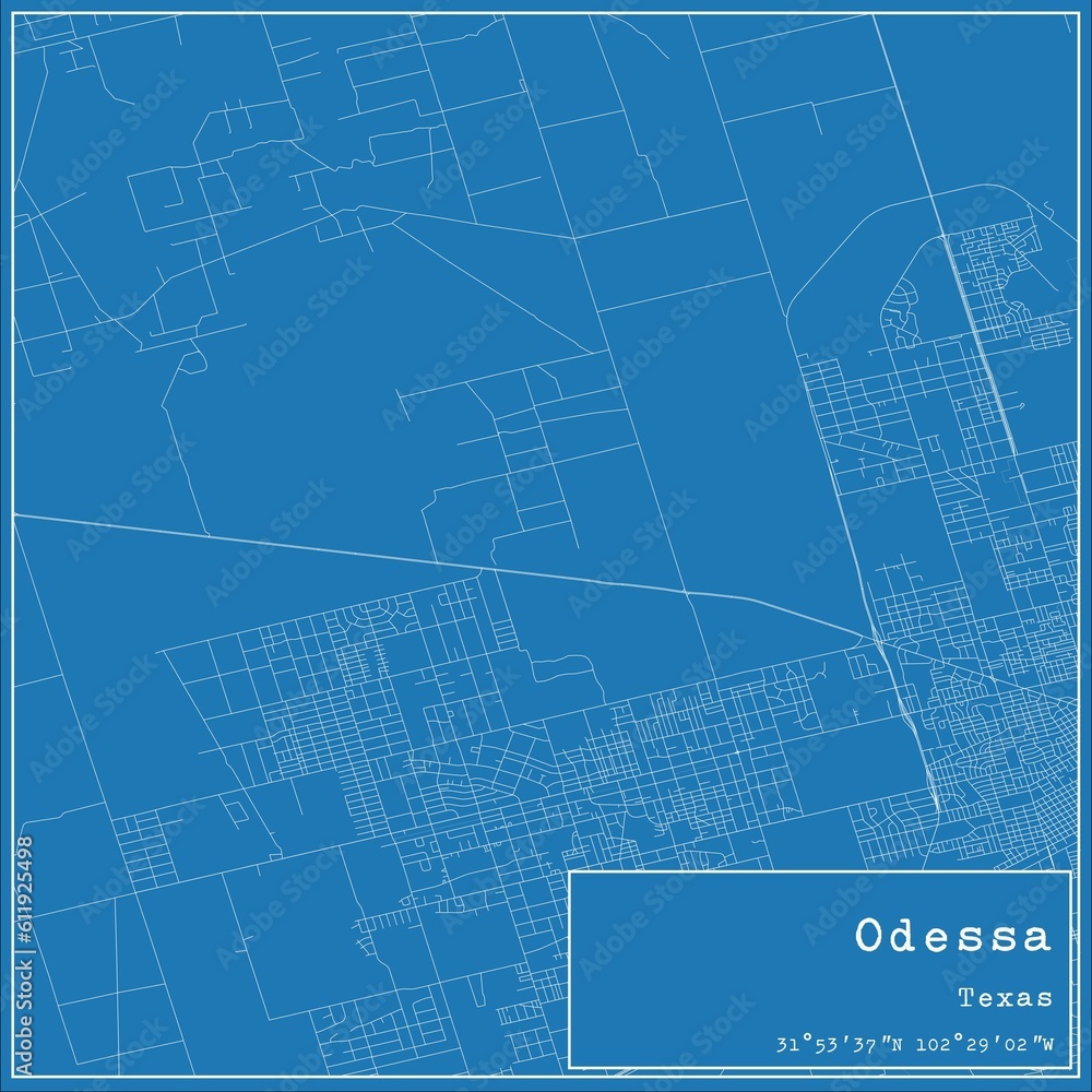Fototapeta premium Blueprint US city map of Odessa, Texas.