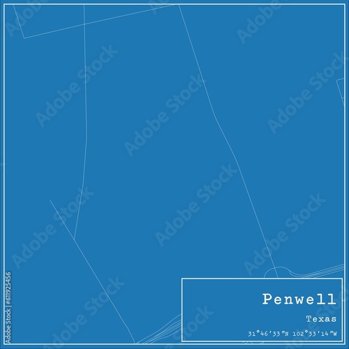 Blueprint US city map of Penwell, Texas. photo